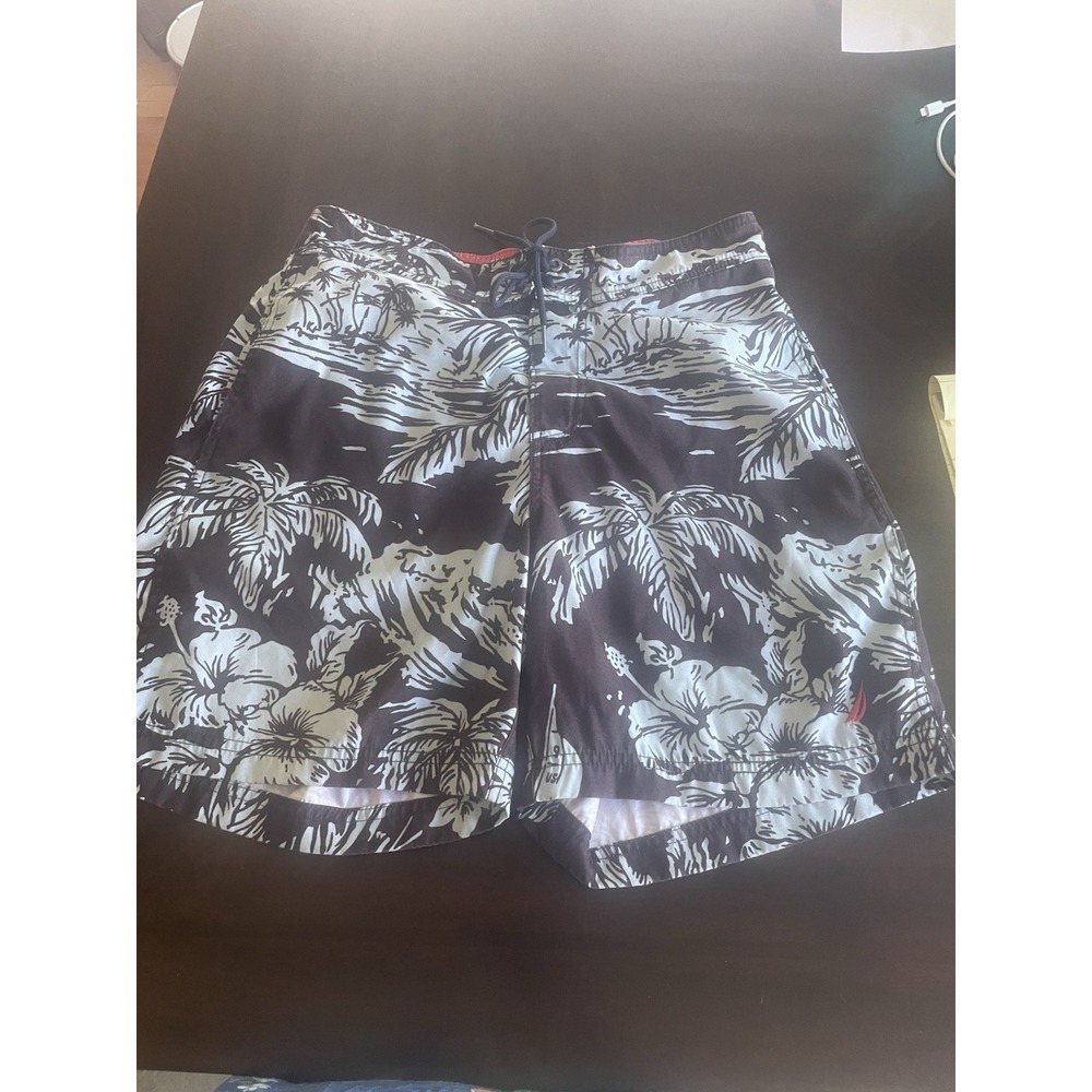 Nautica Swim Trunks Mens Size Small Brown Floral Shorts Hawaiian Tropical